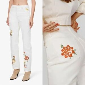 Reformation White Jeans with Floral Embroidery